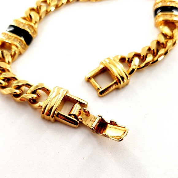 Vintage SAL Swarovski Clear Crystal Blank Enamel Gold Tone Chain 7" Bracelet - Picture 5 of 8